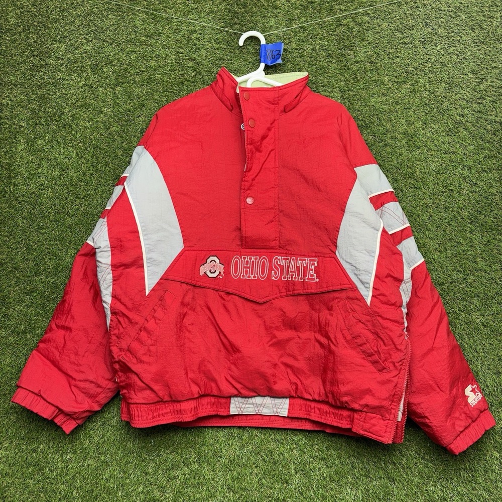 Vintage Ohio State Buckeyes Starter Jacket Mens XL 1/2 Zip Pullover Puffer OSU